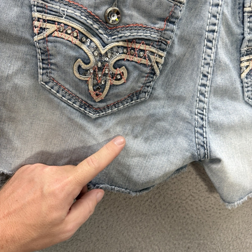 Rock Revival Shorts Womens 32 Blue Clair Easy Short Thick Stitch Distressed - Picture 13 of 13